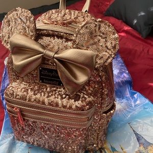 Disney Loungefly Minnie Mouse Sequined Rosegold Backpack - Disney Parks